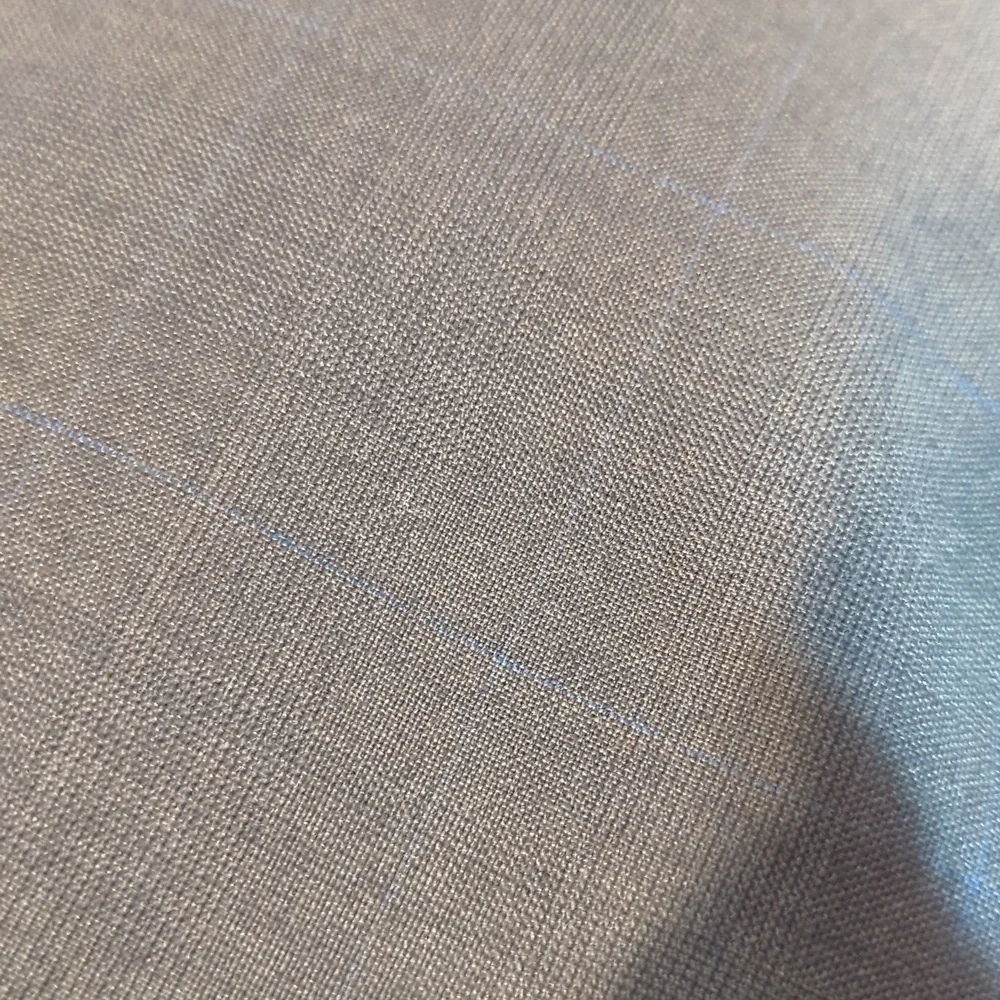 Coppley Two-Piece Wool Suit Gray w Light Blue Windowpane, Pants: 36x28 Coat: 43R